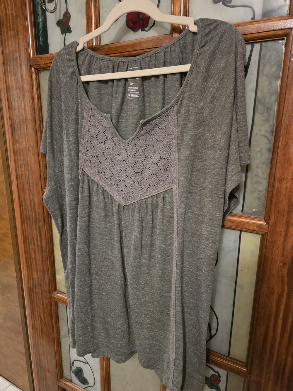 Sonoma Heathered Gray Crochet Yoke Women's Top